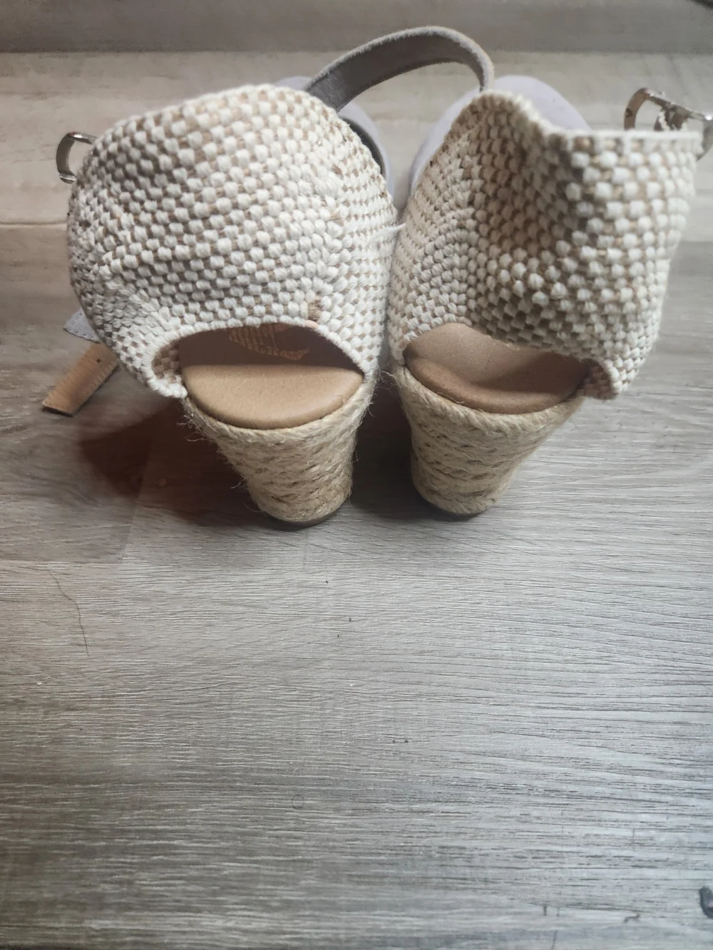 Women's Light Gray Espadrille Wedge Sandals with Ankle Strap